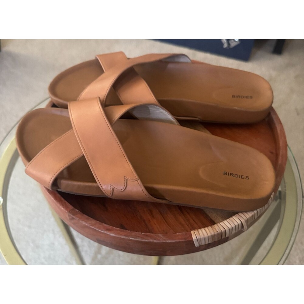 BIRDIES The Robin Leather Slides Sandals 10 Camel Brown Comfort Summer